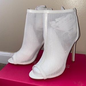 White meshed caged booties